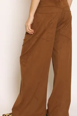Pantalone GIUSI wide leg effetto suede moro