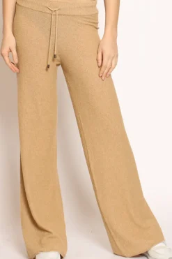 Pantalone in bouclu00e8 elasticizzato con coulisse sabbia