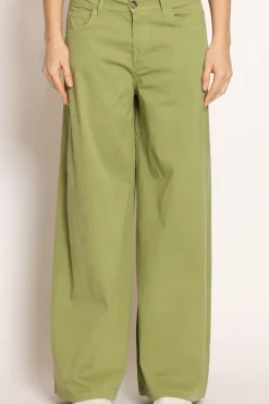 Pantalone LANY wide leg cotone elasticizzato olio