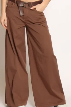 Pantalone LANY wide leg cotone elasticizzato moro