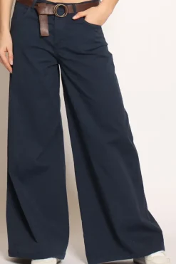 Pantalone LANY wide leg cotone elasticizzato blu