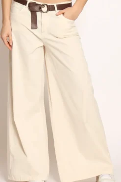 Pantalone LANY wide leg cotone elasticizzato burro