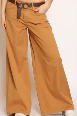 Pantalone LANY wide leg cotone elasticizzato caramel