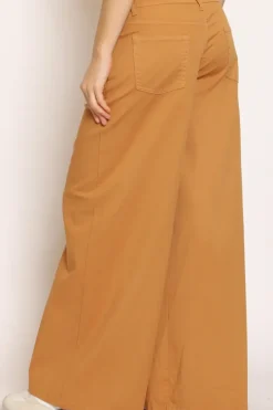 Pantalone LANY wide leg cotone elasticizzato caramel
