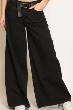 Pantalone LANY wide leg cotone elasticizzato nero