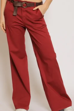 Pantalone LILLY palazzo cotone elasticizzato vino