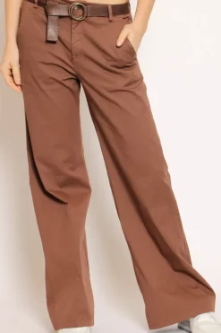 Pantalone LILLY palazzo cotone elasticizzato tabacco