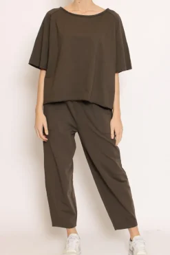 Pantalone mom fit felpa light moro