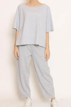 Pantalone mom fit felpa light grigio melange