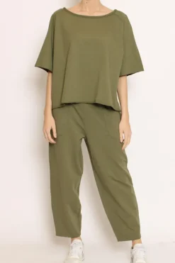 Pantalone mom fit felpa light militare