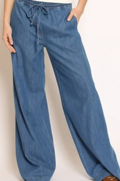 Pantalone palazzo elastico in vita denim