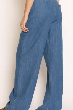 Pantalone palazzo elastico in vita denim