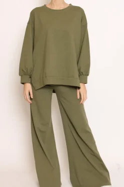 Pantalone palazzo felpa light militare
