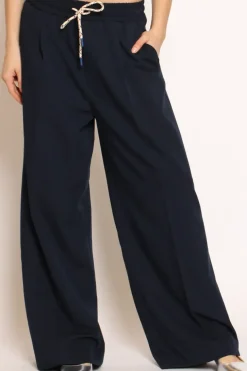 Pantalone palazzo pinces con laccio blu