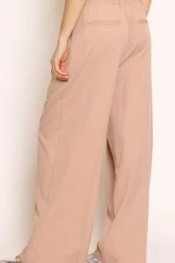 Pantalone palazzo pinces con laccio rosa