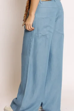 Pantalone palazzo tela leggera denim celeste