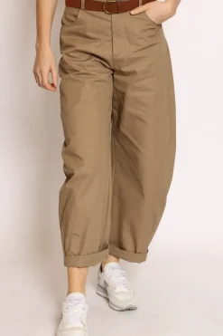 Pantaloni mom fit 100 % cotone kaki
