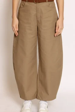 Pantaloni mom fit 100 % cotone kaki