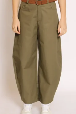 Pantaloni mom fit 100 % cotone militare