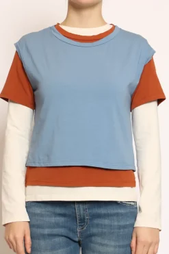 Set tre t-shirt in jersey elasticizzato avio/coccio/burro
