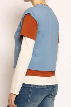 Set tre t-shirt in jersey elasticizzato avio/coccio/burro