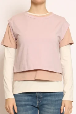Set tre t-shirt in jersey elasticizzato rosa/peach/burro