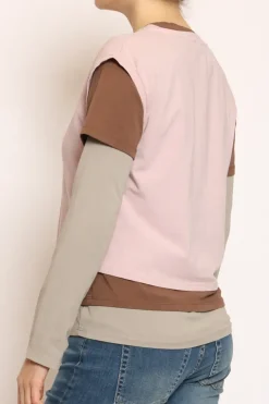 Set tre t-shirt in jersey elasticizzato rosa/moka/taupe
