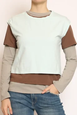 Set tre t-shirt in jersey elasticizzato acqua/moka/taupe