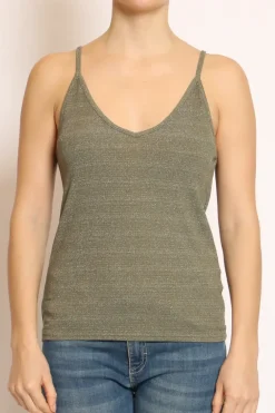 Top lurex argento scollo a v militare