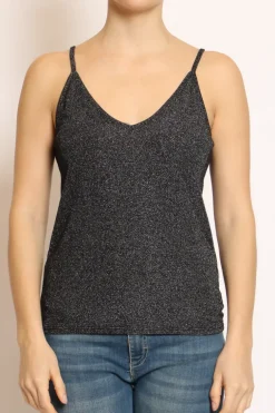 Top lurex argento scollo a v nero