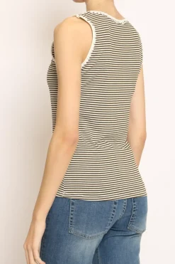 Top righe fine con passamaneria bianco/militare