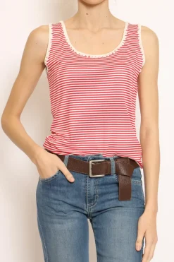 Top righe fine con passamaneria bianco/rosso