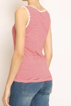 Top righe fine con passamaneria bianco/rosso