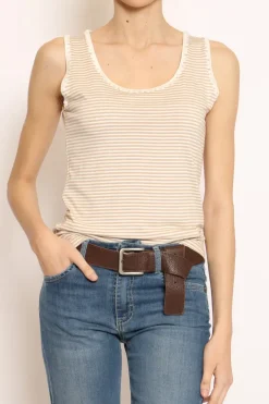 Top righe fine con passamaneria bianco/beige