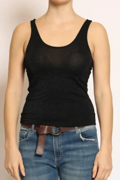 Top scollo v in lurex nero