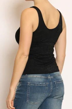 Top scollo v in lurex nero