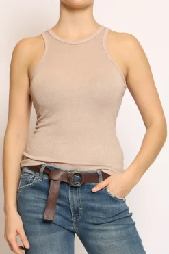 Top vogatore lurex cipria