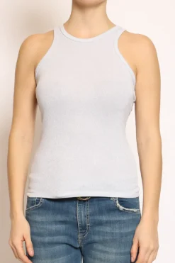 Top vogatore lurex platino