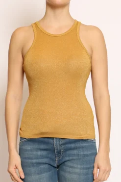 Top vogatore lurex senape