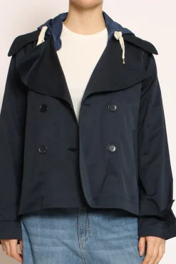 Trench in cotone con cappuccio nylon rimovibile blu
