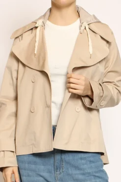 Trench in cotone con cappuccio nylon rimovibile beige
