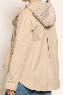 Trench in cotone con cappuccio nylon rimovibile beige