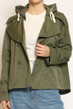 Trench in cotone con cappuccio nylon rimovibile militare