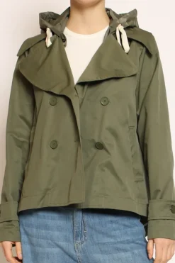 Trench in cotone con cappuccio nylon rimovibile militare