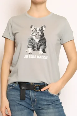 T- shirt cane con giubbino grigio