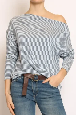 T-shirt CLOE righe in jersey jeans/bianco