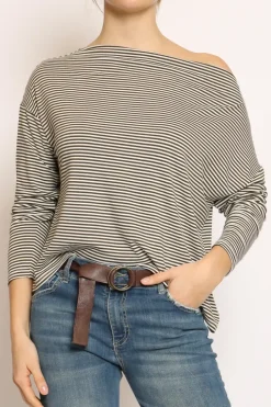 T-shirt CLOE righe in jersey militare/bianco