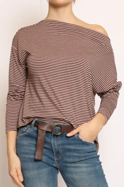 T-shirt CLOE righe in jersey moro/rosa