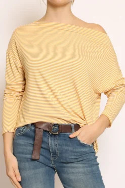 T-shirt CLOE righe in jersey senape/bianco