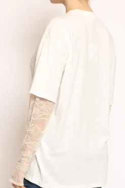 T-shirt con pizzo bianco